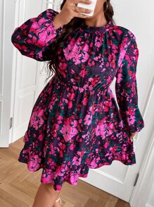 SHEIN Clasi Vestido con estampado floral de cuello alto de manga farol bajo con fruncido - Multicolor - Ver 9