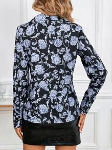 Floral Print Button Front Lapel Neck Shirt - Multicolor - View 2