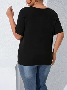 SHEIN LUNE Plus Heart & Butterfly Print Tee - Black - View 2