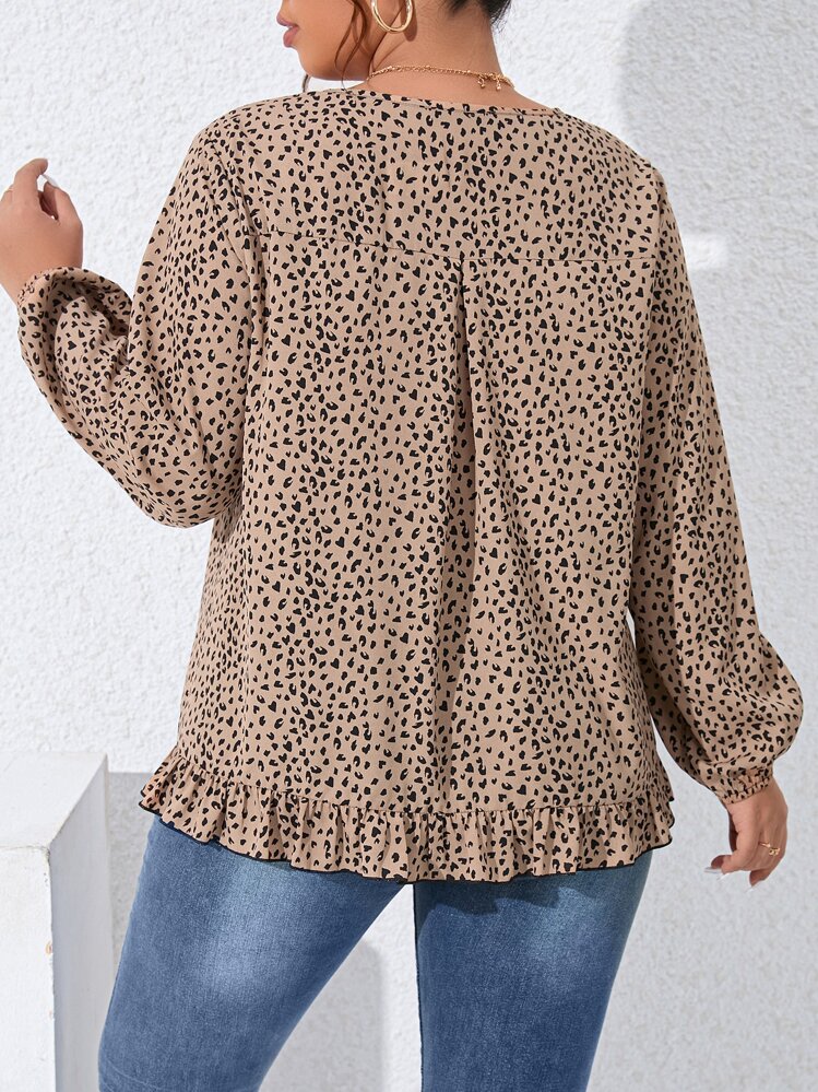SHEIN LUNE Blusa con estampado de lunares de manga farol bajo con fruncido - Albaricoque - Añade 2