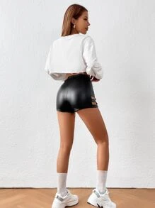 SHEIN BAE Cut Out Side PU Leather Shorts - Black - View 5