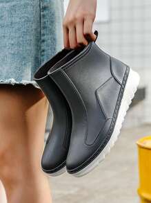 Minimalist Slip-On Rain Boots - Black - View 2