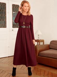 EMERY ROSE Solid A-line Dress Without Belt - Burgundy - View 1