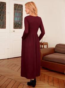 EMERY ROSE Solid A-line Dress Without Belt - Burgundy - View 2