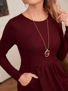 EMERY ROSE Solid A-line Dress Without Belt - Burgundy - View 4