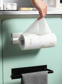 1個廚房卷紙架食品包裝儲物架無痕掛墻架廚房收納組織器紙巾分配器