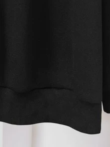 SHEIN Clasi Plus Striped Tie Neck Drop Shoulder Sweatshirt - Black - View 3