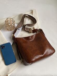 Minimalist Hobo Bag Women's Large Capacity All-Match Bag, Tote Crossbody Bag, Stylish Bag For Work & School - Brown - View 4