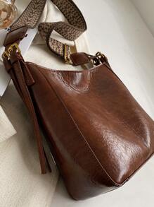 Minimalist Hobo Bag Women's Large Capacity All-Match Bag, Tote Crossbody Bag, Stylish Bag For Work & School - Brown - View 5