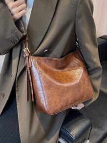 Minimalist Hobo Bag Women's Large Capacity All-Match Bag, Tote Crossbody Bag, Stylish Bag For Work & School - Brown - View 11