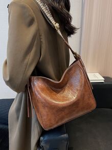 Minimalist Hobo Bag Women's Large Capacity All-Match Bag, Tote Crossbody Bag, Stylish Bag For Work & School - Brown - View 13
