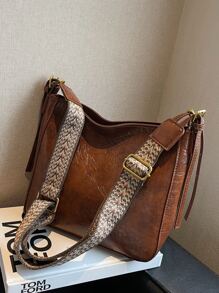 Minimalist Hobo Bag Women's Large Capacity All-Match Bag, Tote Crossbody Bag, Stylish Bag For Work & School - Brown - View 17