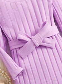 SHEIN Bebé Vestido con cinturón tejido de canalé - Lila Púrpura - Ver 3