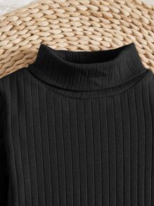 SHEIN Baby Girl Turtleneck Ribbed Knit Tee & Leggings - Black - View 3