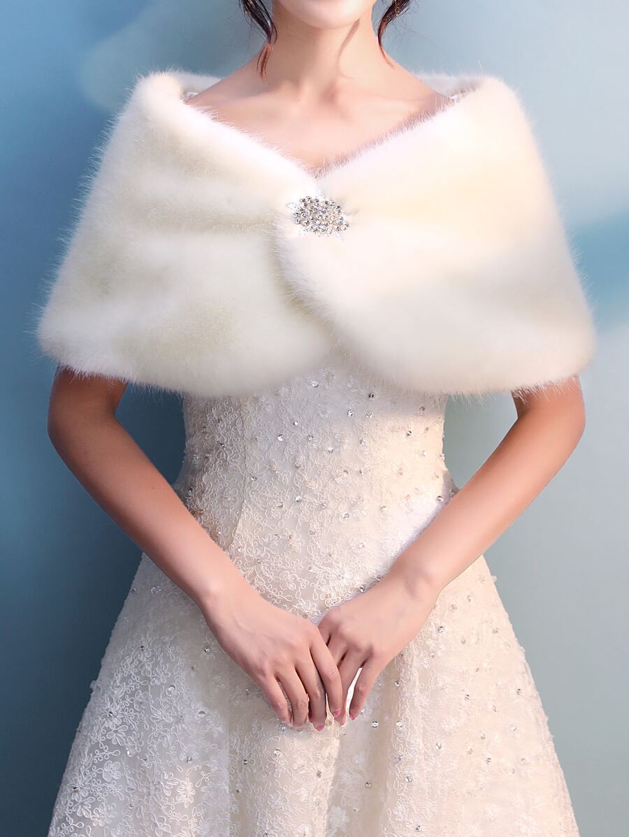 Fur Shawl/Wrap With Long Hair, Winter Warm Fall Clothes For Women - Beige - View 1