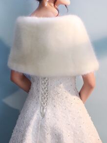 Fur Shawl/Wrap With Long Hair, Winter Warm Fall Clothes For Women - Beige - View 3