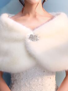 Fur Shawl/Wrap With Long Hair, Winter Warm Fall Clothes For Women - Beige - View 5