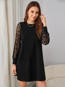 SHEIN Clasi 蕾絲拼接燈籠袖連衣裙