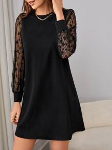 SHEIN Clasi 蕾絲拼接燈籠袖連衣裙