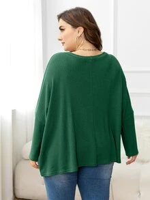 DEARCASE Camiseta tejido waffle de hombros caídos con parche de bolsillo - Verde - Ver 2