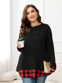 DEARCASE Plus Buffalo Plaid Print Drop Shoulder Tee - Black - View 1