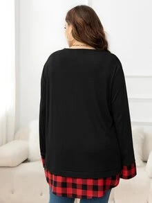 DEARCASE Plus Buffalo Plaid Print Drop Shoulder Tee - Black - View 2