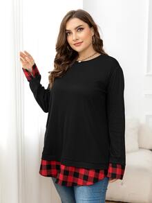 DEARCASE Plus Buffalo Plaid Print Drop Shoulder Tee - Black - View 3