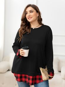 DEARCASE Plus Buffalo Plaid Print Drop Shoulder Tee - Black - View 4