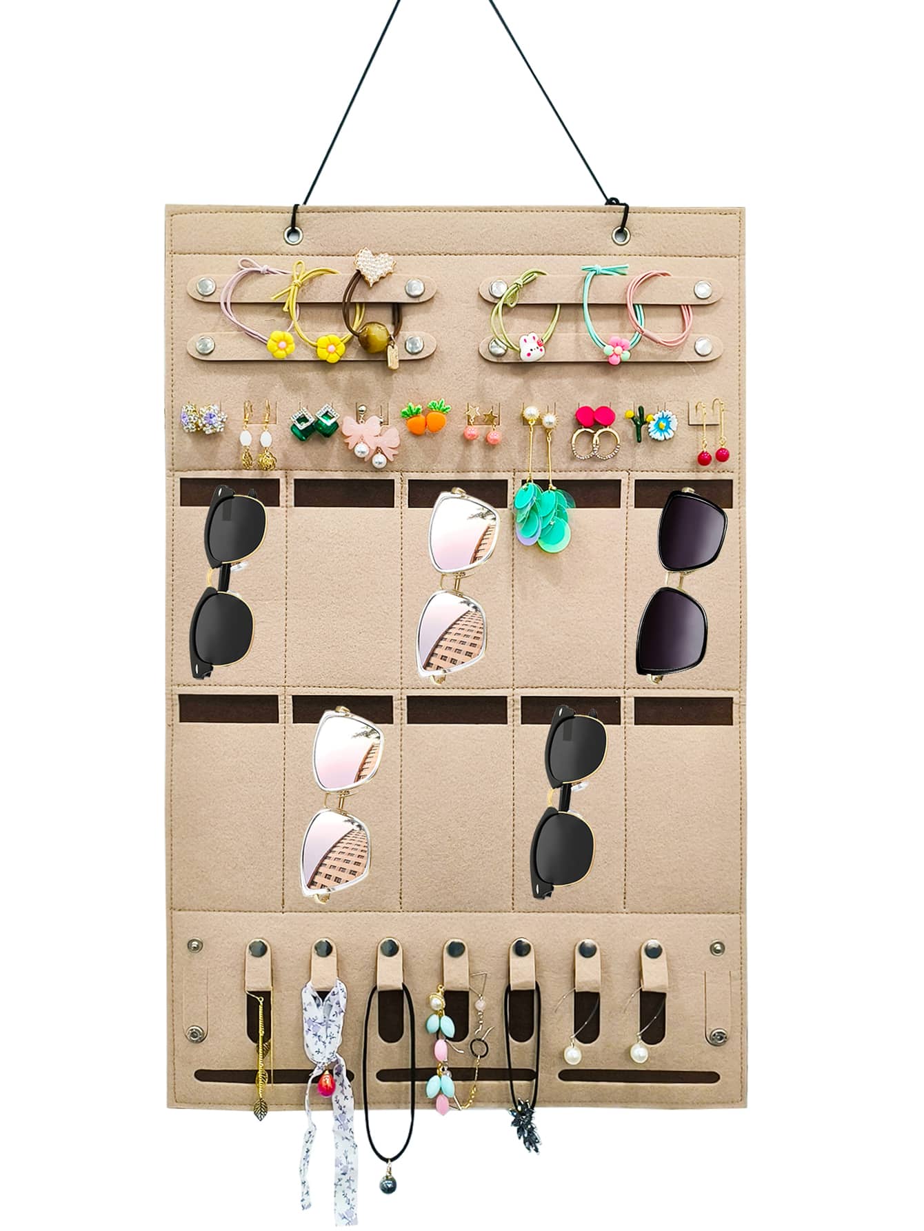 1pc Multifunction Hanging Jewelry Storage Bag - Khaki - View 1