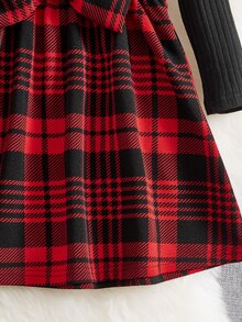SHEIN Toddler Girls Plaid Print Bow Front 2 In 1 Dress - Red - View 4