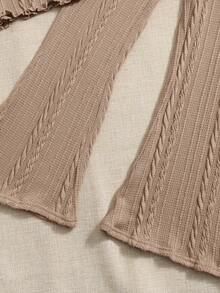 SHEIN Chicas Pantalones con top ribete con fruncido tejido de cable sin bolso - Albaricoque - Ver 3