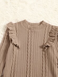 SHEIN Chicas Pantalones con top ribete con fruncido tejido de cable sin bolso - Albaricoque - Ver 5