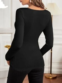 SHEIN Maternity Cross Wrap Sweetheart Neck Tee - Black - View 2