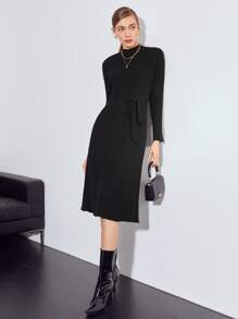 MOTF PREMIUM WOOL-MIX SLINKY BELTED JUMPER DRESS - Black - View 7