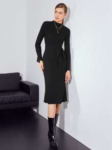MOTF PREMIUM WOOL-MIX SLINKY BELTED JUMPER DRESS - Black - View 8