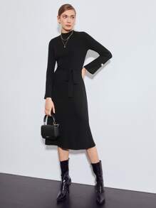 MOTF PREMIUM WOOL-MIX SLINKY BELTED JUMPER DRESS - Black - View 9