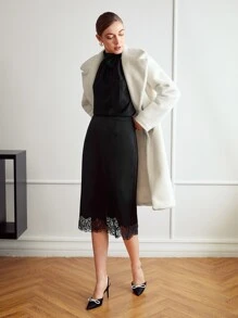 MOTF PREMIUM LACE TRIM PENCIL SKIRT - Black - View 3