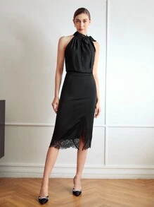 MOTF PREMIUM LACE TRIM PENCIL SKIRT - Black - View 7