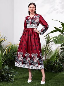 Mulvari Plants Embroidery Tropical Print Dress - Multicolor - View 1