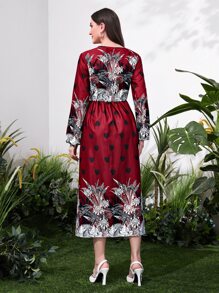 Mulvari Plants Embroidery Tropical Print Dress - Multicolor - View 2