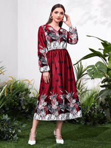Mulvari Plants Embroidery Tropical Print Dress - Multicolor - View 4