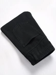 Men Cartoon & Letter Patched Ripped Jeans - Black - View 3