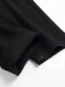 Men Cartoon & Letter Patched Ripped Jeans - Black - View 4