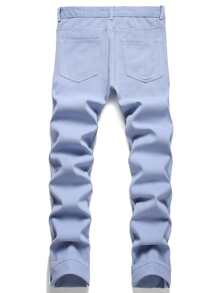 Men Ripped Slim Straight Jeans - Light Wash - View 2