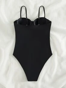 Rhinestone Decor Push Up One Piece Swimsuit - Black - View 2