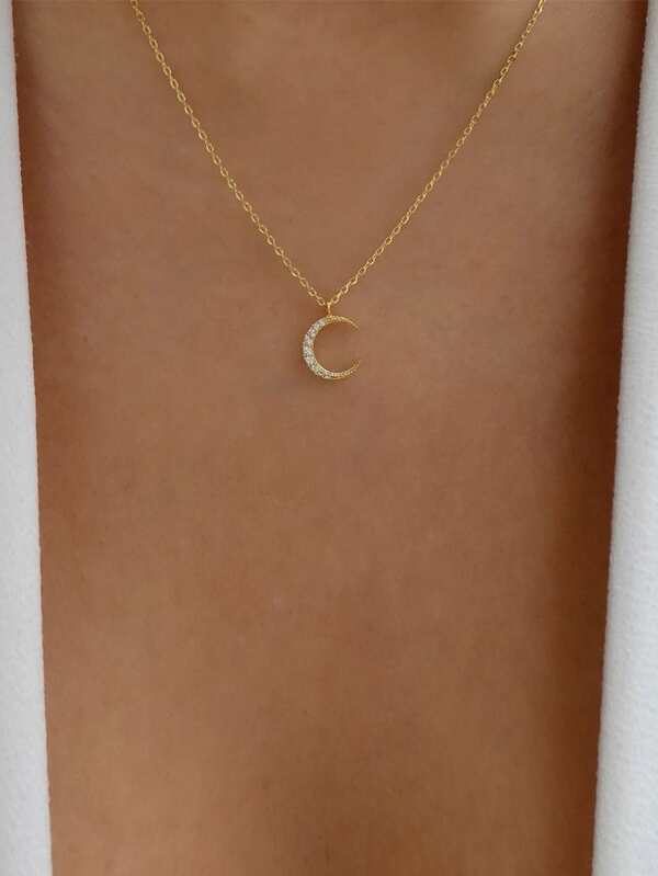Halskette mit Strass, Mond Anhänger
