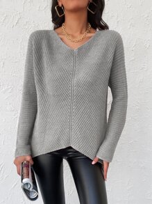 EURMUSE Jersey de manga murciélago tejido de canalé - Gris Claro - Ver 3