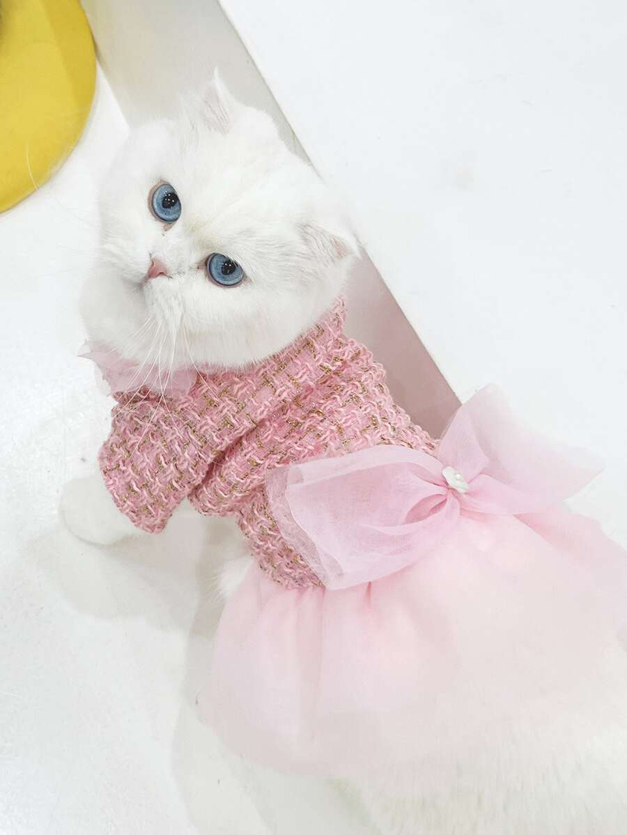 1入組蝴蝶結裝飾寵物洋裝 - 粉色 - 查看 1