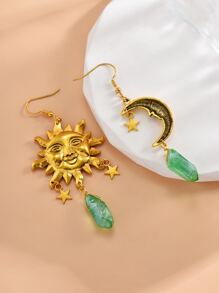 Hoa tai giọt nước trang trí mặt trời và mặt trăng không phù hợp - màu xanh lá - Xem 2