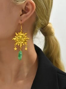 Hoa tai giọt nước trang trí mặt trời và mặt trăng không phù hợp - màu xanh lá - Xem 3